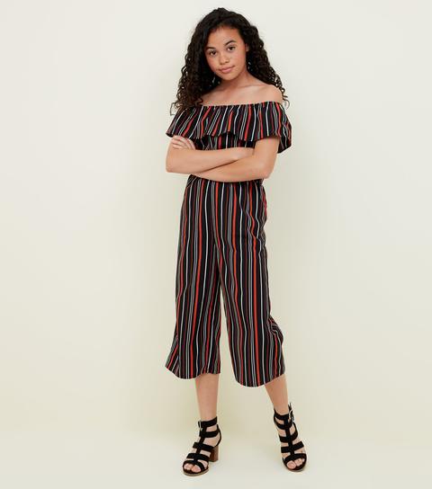 Black Stripe Bardot Neck Jumpsuit New Look