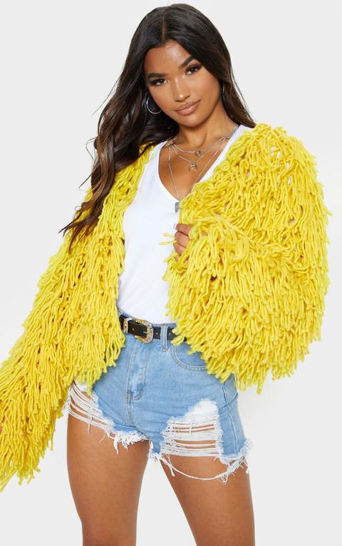 Mustard Shaggy Knit Cropped Cardigan