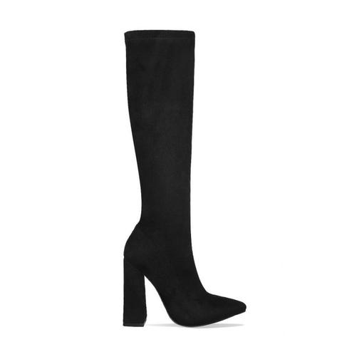 Gigi Black Suede Block Heel Knee High Boots