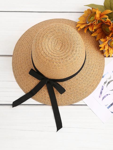 Contrast Bow Tie Straw Hat