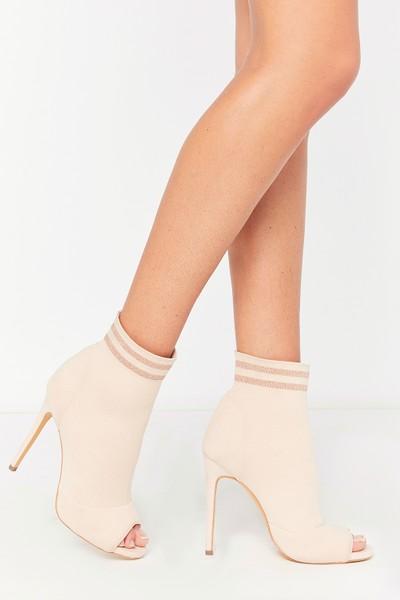 Kendra Beige Sporty Stiletto Sock Boots