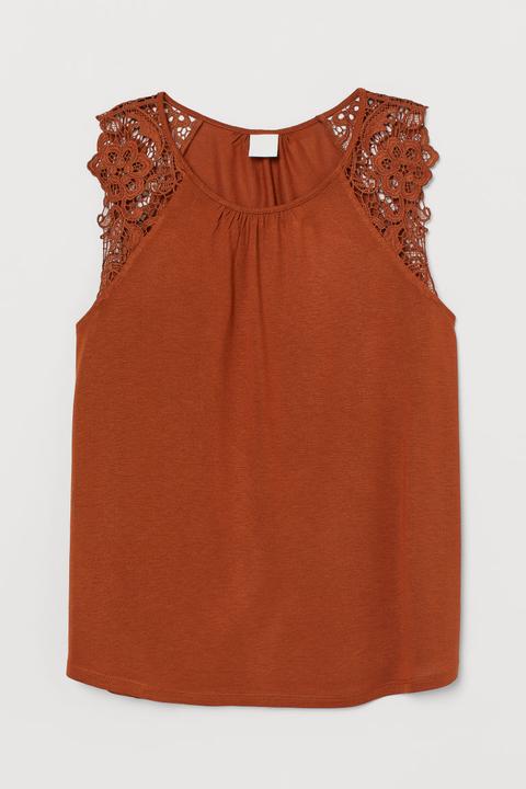 H & M - Top In Jersey Con Pizzo - Arancione