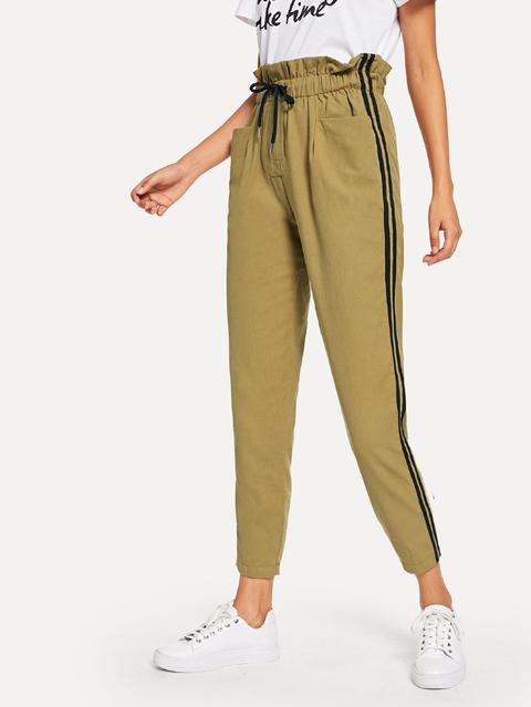 Casuale A Strisce Fronzolo Verde Pantaloni