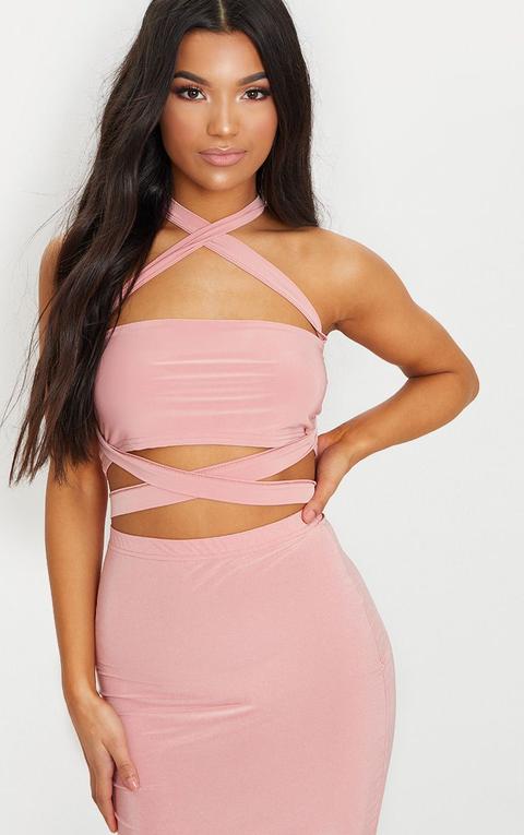 Rose Slinky Tie Detail Bandeau Top, Pink