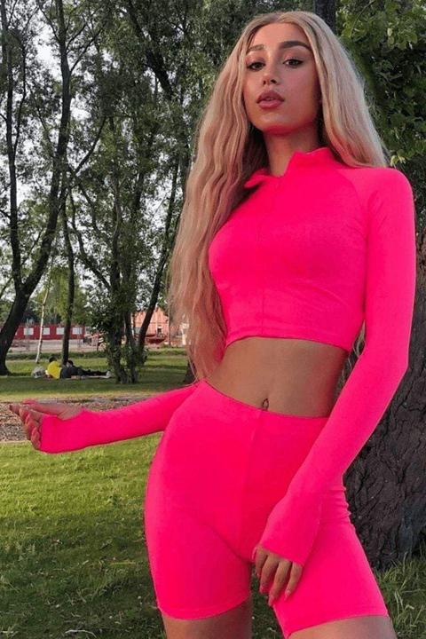 Neon Pink Cropped Jacket Top