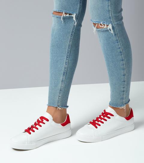 Red Contrast Lace Up Trainers