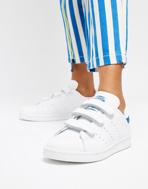 Zapatillas De Deporte En Blanco Y Azul Con Velcro Stan Smith S0 De Adidas Originals