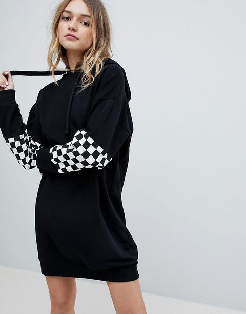 Asos - Vestito Felpa Con Cappuccio A Scacchi - Nero