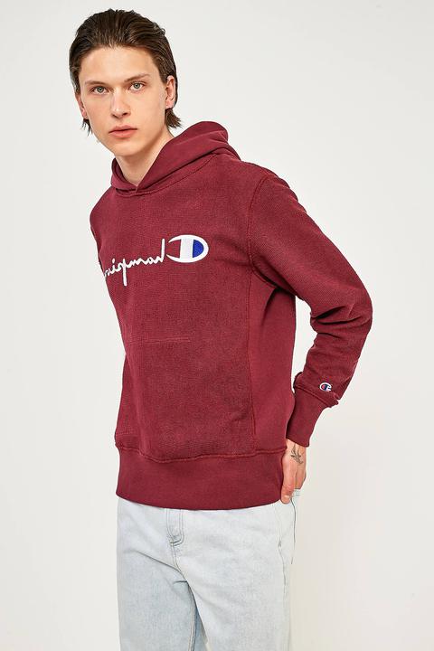 burgundy champion hoodie mens