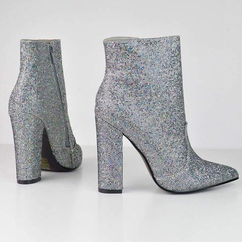 Tyna - Glitter Pointed Toe Ankle Boots