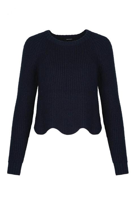 Pullover Blu Oltremare Con Orlo Ondina