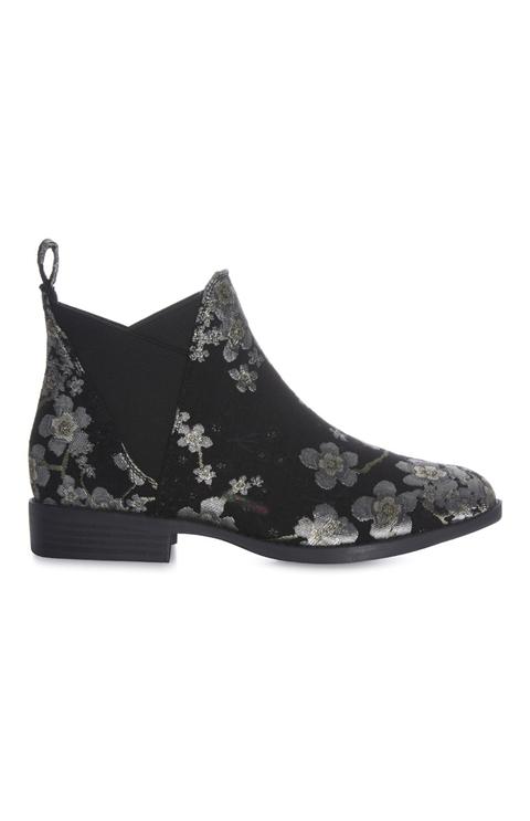 Botas Chelsea Negras Con Flores