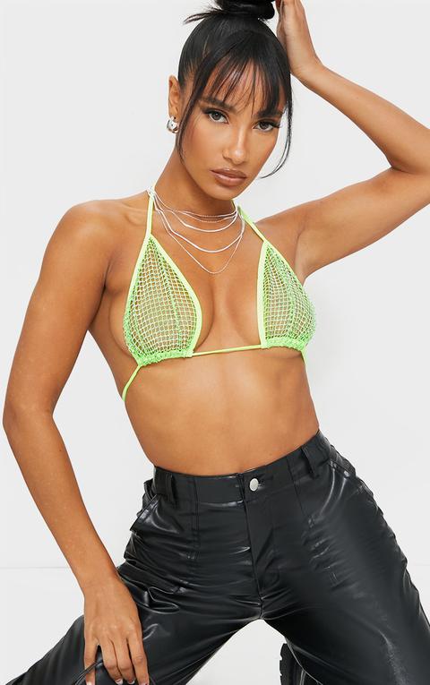 Lime Diamante Fishnet Bralet