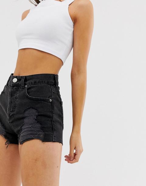 Asos Design – Aldenham – Jeans-shorts In Verwaschenem Schwarz Mit Ausgefranstem Saum Und Rissen