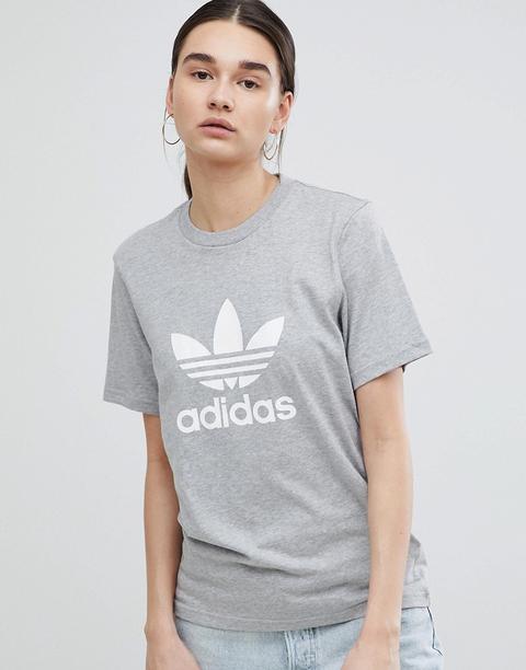 Camiseta Extragrande Con Trébol En Gris De Adidas Originals