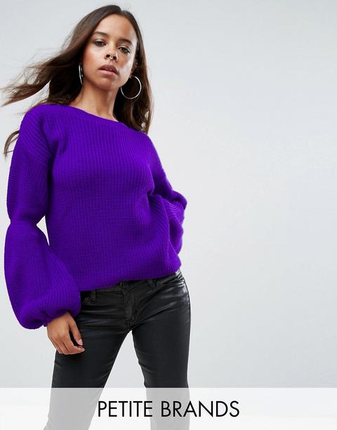 Boohoo Petite Balloon Sleeve Rib Knitted Jumper