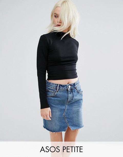 Asos Petite - Top Corto Con Collo Alto E Maniche Lunghe - Nero