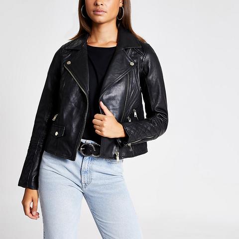 Black Leather Quilted Biker Jacket