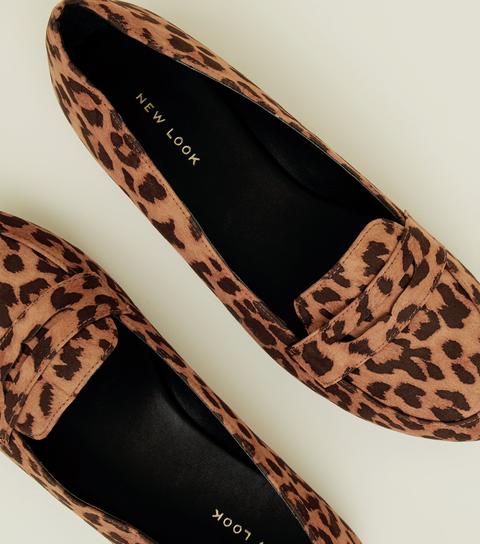 Stone Leopard Print Penny Loafers New 