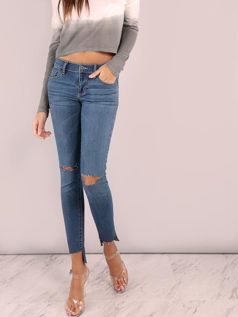 Skinny Jeans Con Apertura Blu