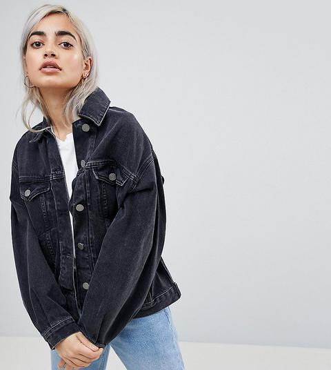 Asos Design – Petite – Girlfriend-jeansjacke In Verwaschenem Schwarz