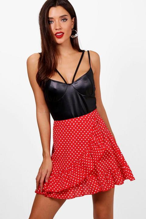 Woven Polka Dot Ruffle Mini Skirt