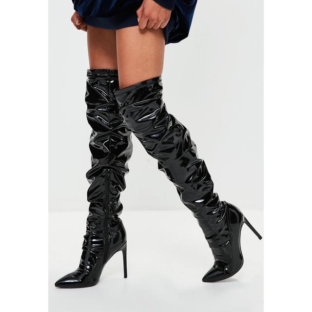 black ruched over the knee boots