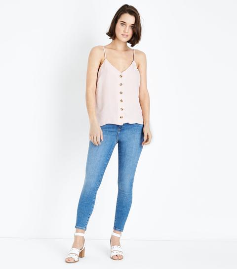 Pale Pink Button Front Cami New Look