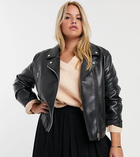Asos Design Curve Ultimate Faux Leather Biker Jacket In Black