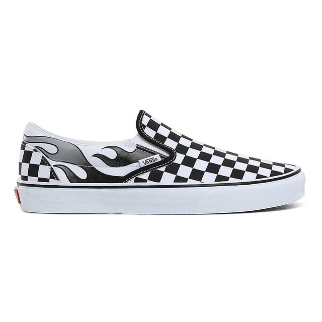 black and white checkered vans with flames