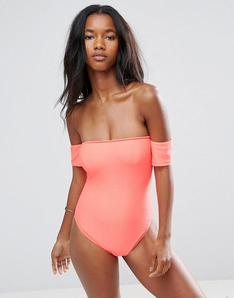 Bañador De Canalé Con Escote Bardot De New Look