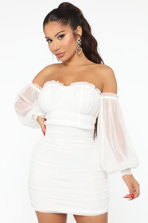 Taking Me Out Ruched Mini Dress - Ivory