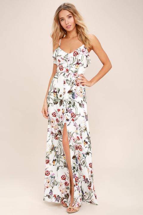 Bloom On Ivory Floral Print Maxi Dress