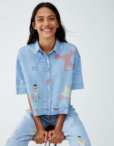 sesame street button up shirt