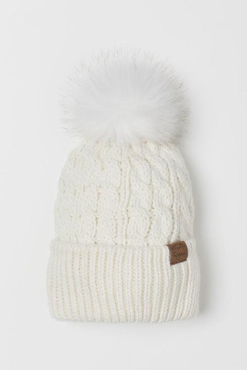 Gorro De Punto Con Pompón - Blanco