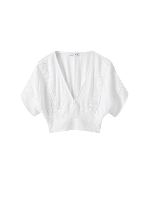 Top Cropped Blanco Puntilla