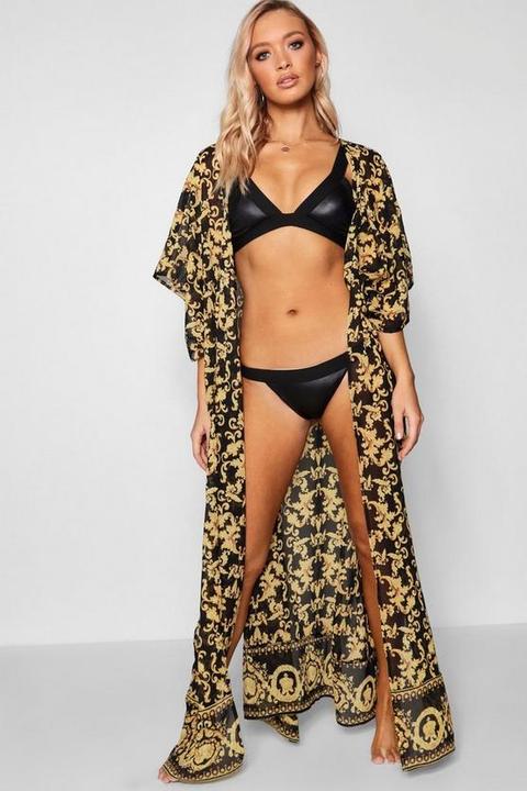 Scarf Print Maxi Beach Kimono