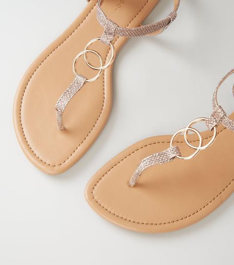 Rose Gold Diamanté Ring Strap Flat Sandals New Look