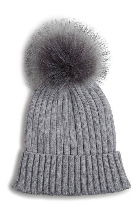 Grey Faux Fur Beanie