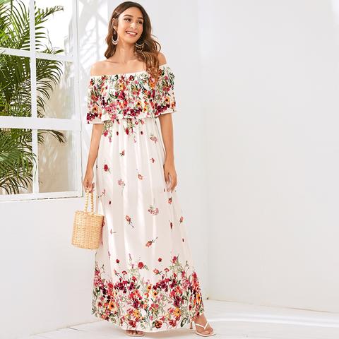 Off Shoulder Floral Maxi Dress