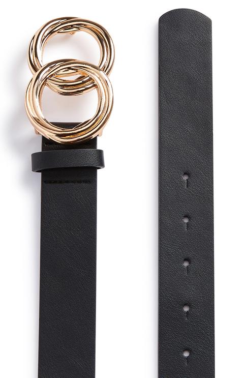Black Twisted Goldtone Buckle Infinity Belt