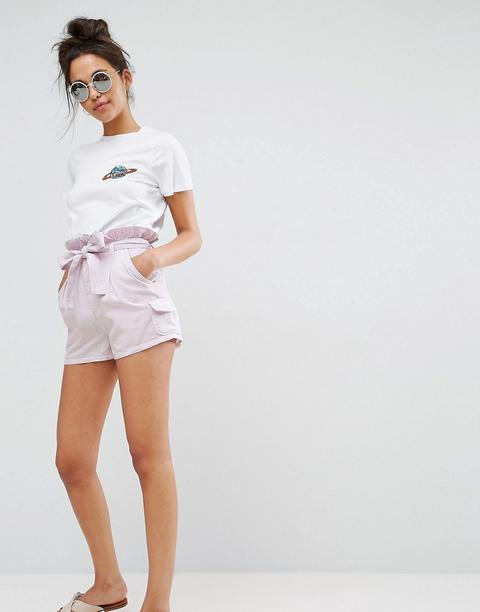 Asos - Mom Shorts Con Vita Raccolta Con Cintura - Rosa