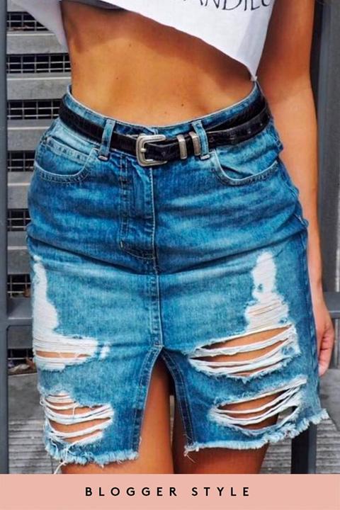 Layla Denim Ripped Mini Skirt