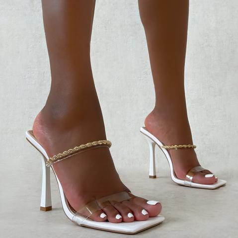 Cici Clear White Patent Chain Detail Stiletto Mules