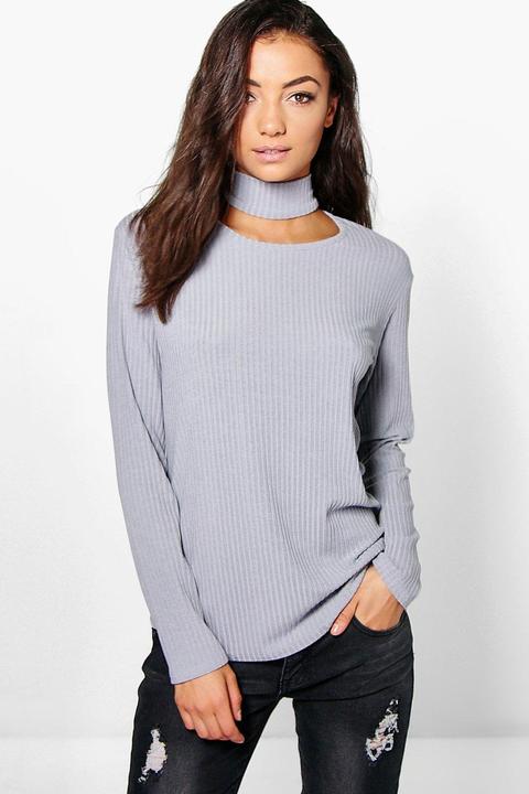 Tall Sash Soft Rib Choker Long Sleeve Top