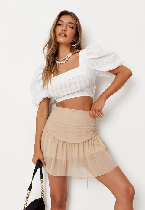 Stone Chiffon Pleat Detail Mini Skort, Stone