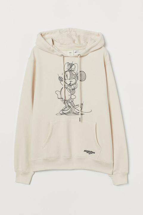 Sudadera Con Capucha Y Motivo - Beis