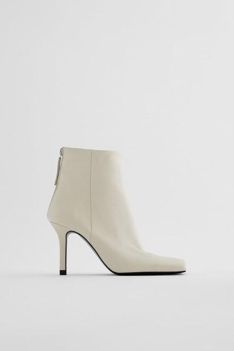 Square Toed High Heel Leather Ankle Boots