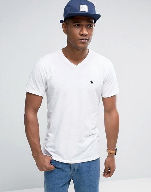 Camiseta Blanca Ajustada De Corte Slim Con Cuello En V De Abercrombie & Fitch