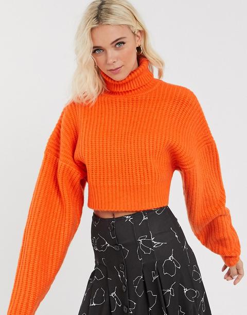 Asos Design - Pull Col Roulé Oversize Super Court-orange